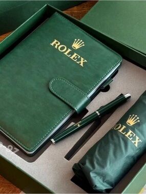 Rolex Green Leather Notebook with Matching Pen and Logo